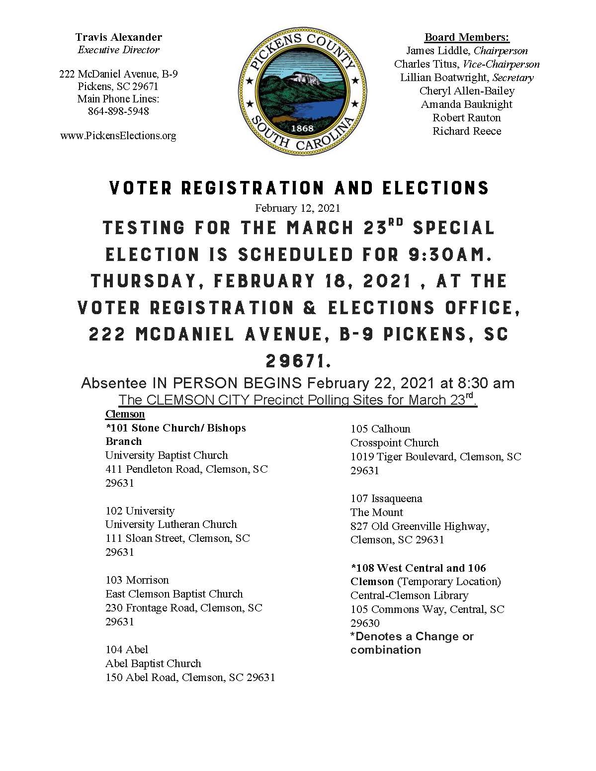 March 23rd Special Election Information